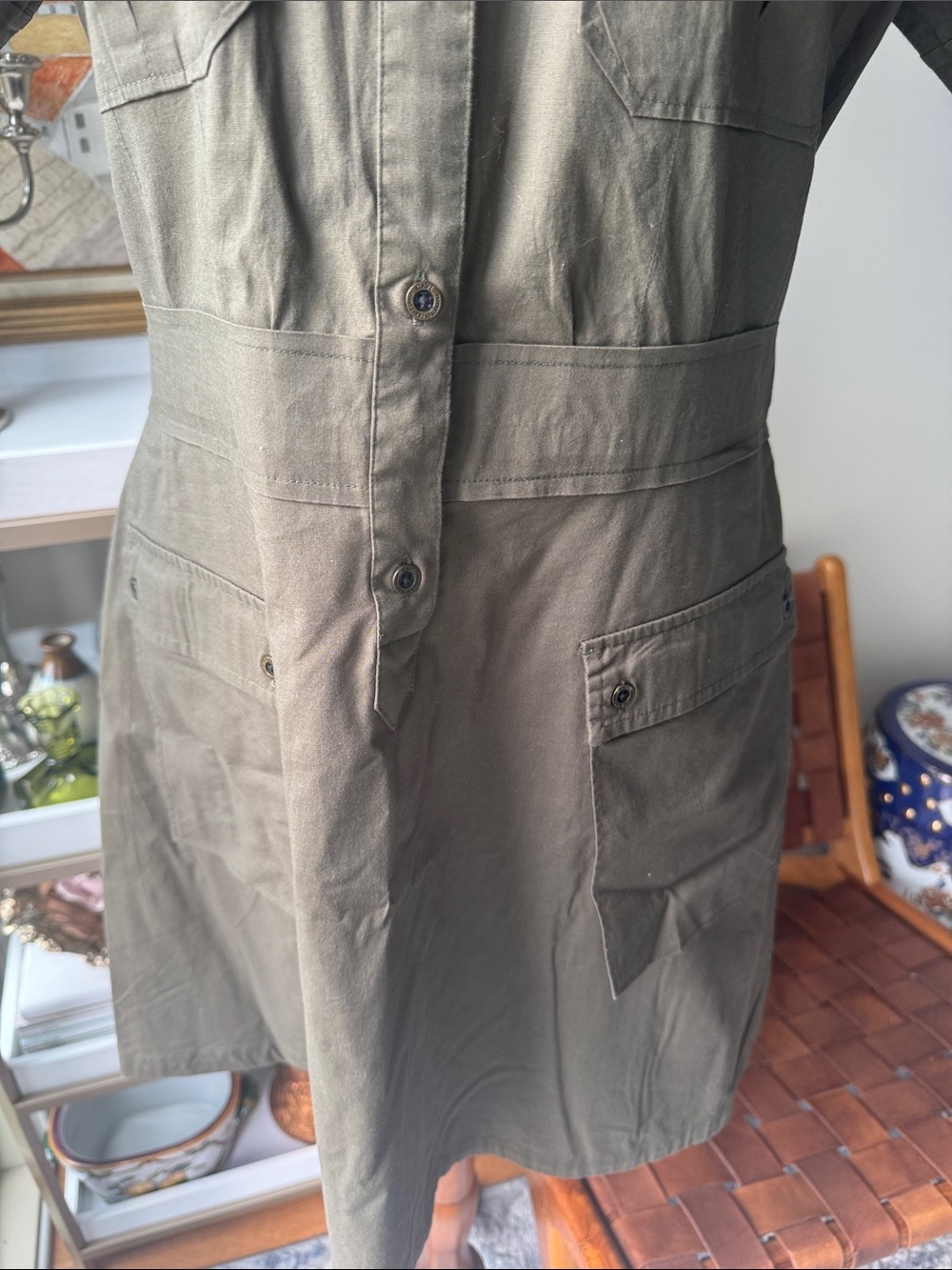 Short-Sleeve Utility Shirt Dress in Olive - Picture 3 of 10